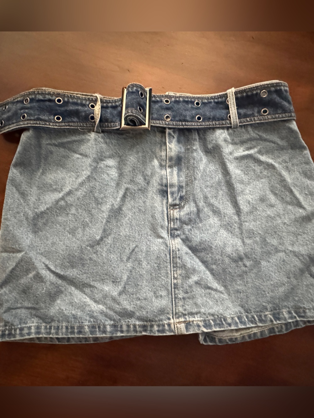 These Three Denim Skort Womens Large Acid Wash Belted Paperbag Waist Y2K EUC